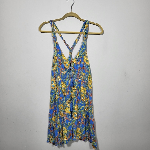 🌜 FREE PEOPLE Washed Ashore Mini Dress in Blue Floral - Picture 2 of 10